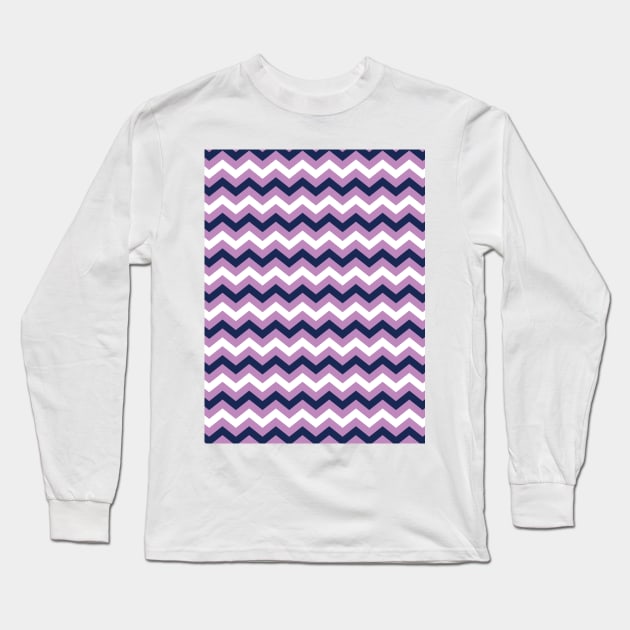 Navy Blue, Lavender and White Chevron Zigzag Pattern Long Sleeve T-Shirt by squeakyricardo